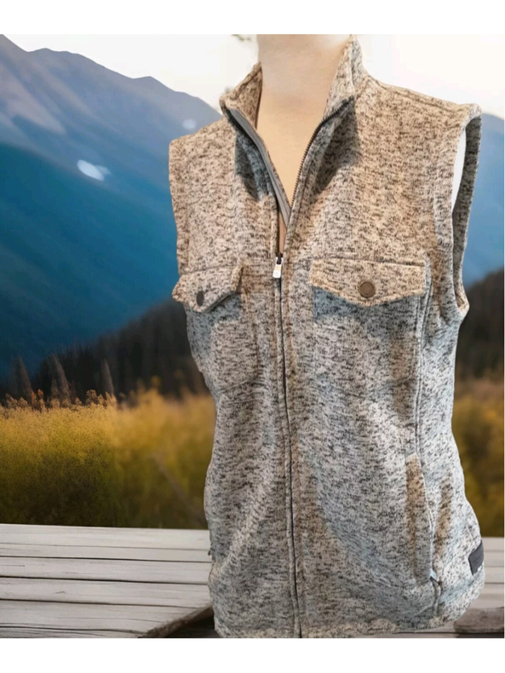 THE NORMAL BRAND-Lincoln Fleece Vest Gray Melange Tab & Zip Pockets Sz L Nice!